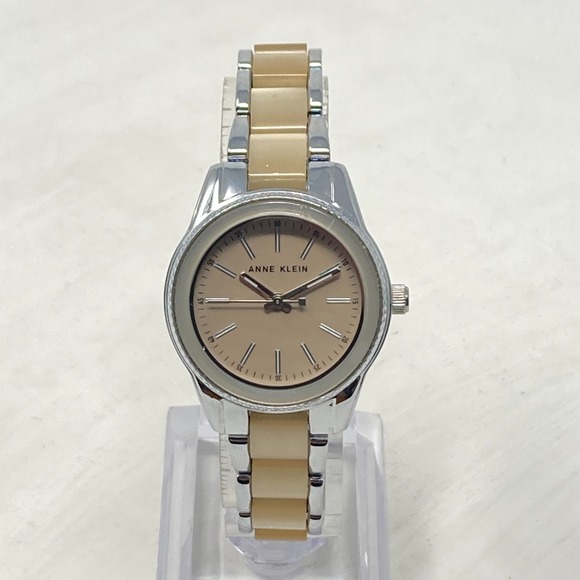 Anne Klein Watch Women 30mm Silver Tone Beige Resin WR 30M New Battery 6.5" - Picture 3 of 16